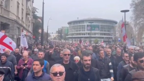 Gürcüstanda rusiyapərəst aksiya iştirakçıları Avropa İttifaqının bayrağını yandırıblar