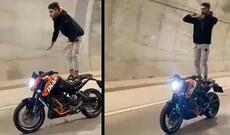 Tuneldə motosikletlə akrobatik hərəkətlər edən sürücüyə cəza verildi