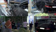 Bakıda xanım sürücü avtomobillə mağazaya girdi