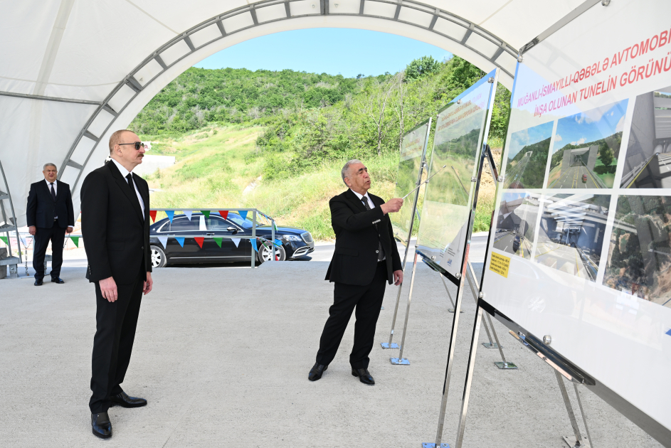 Prezident İlham Əliyev Bakı-Qəbələ avtomobil yolunun Muğanlı-İsmayıllı-Qəbələ hissəsində görülən işlərlə tanış olub