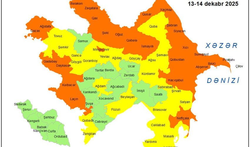 Küləkli hava şəraiti ilə bağlı sarı və narıncı xəbərdarlıq verilib