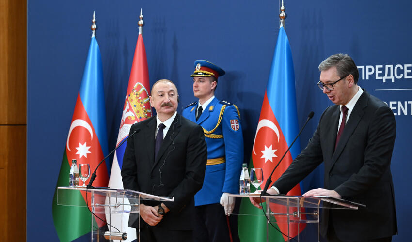 Azərbaycan Prezidenti İlham Əliyev və Serbiya Prezidenti Aleksandar Vuçiç mətbuata bəyanatlarla çıxış ediblər