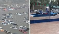 Çinin Çinçjou şəhəri tamamilə su altında qalıb