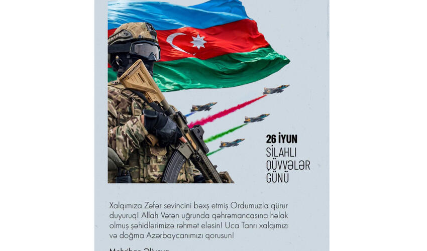 Birinci vitse-prezident Mehriban Əliyeva Silahlı Qüvvələr Günü münasibətilə paylaşım edib