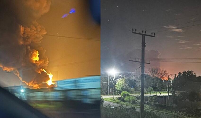 Krasnodar diyarında Neft Emalı Zavoduna dronlar hücum edib, güclü yanğın başlayıb