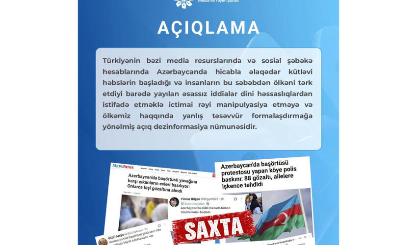 Media və Yayım Şurası: Azərbaycanda hicabla əlaqədar kütləvi həbslər barədə məlumatlar dezinformasiyadır