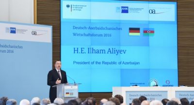 İlham Əliyev Berlində Azərbaycan-Almaniya İqtisadi Forumunun açılışında iştirak edib