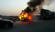 Lənkəranda mikroavtobus yanıb